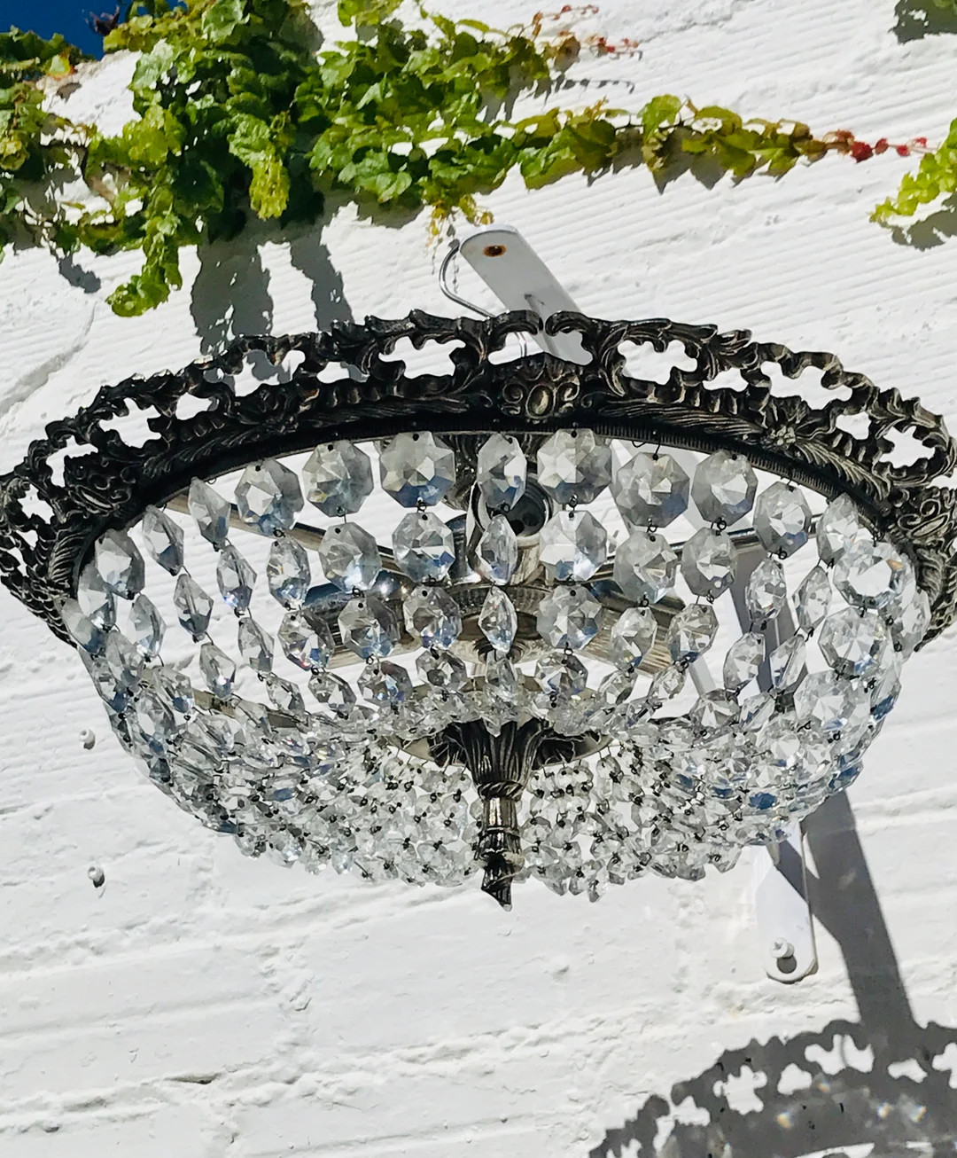 17.5 X 11" Antique French Silver Bowl Chandelier, Silvered Bronze, Semi Flush, Suitable for USA &... | Etsy (US)