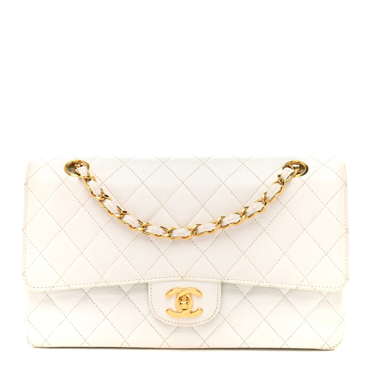 Caviar Quilted Medium Double Flap White | FASHIONPHILE (US)