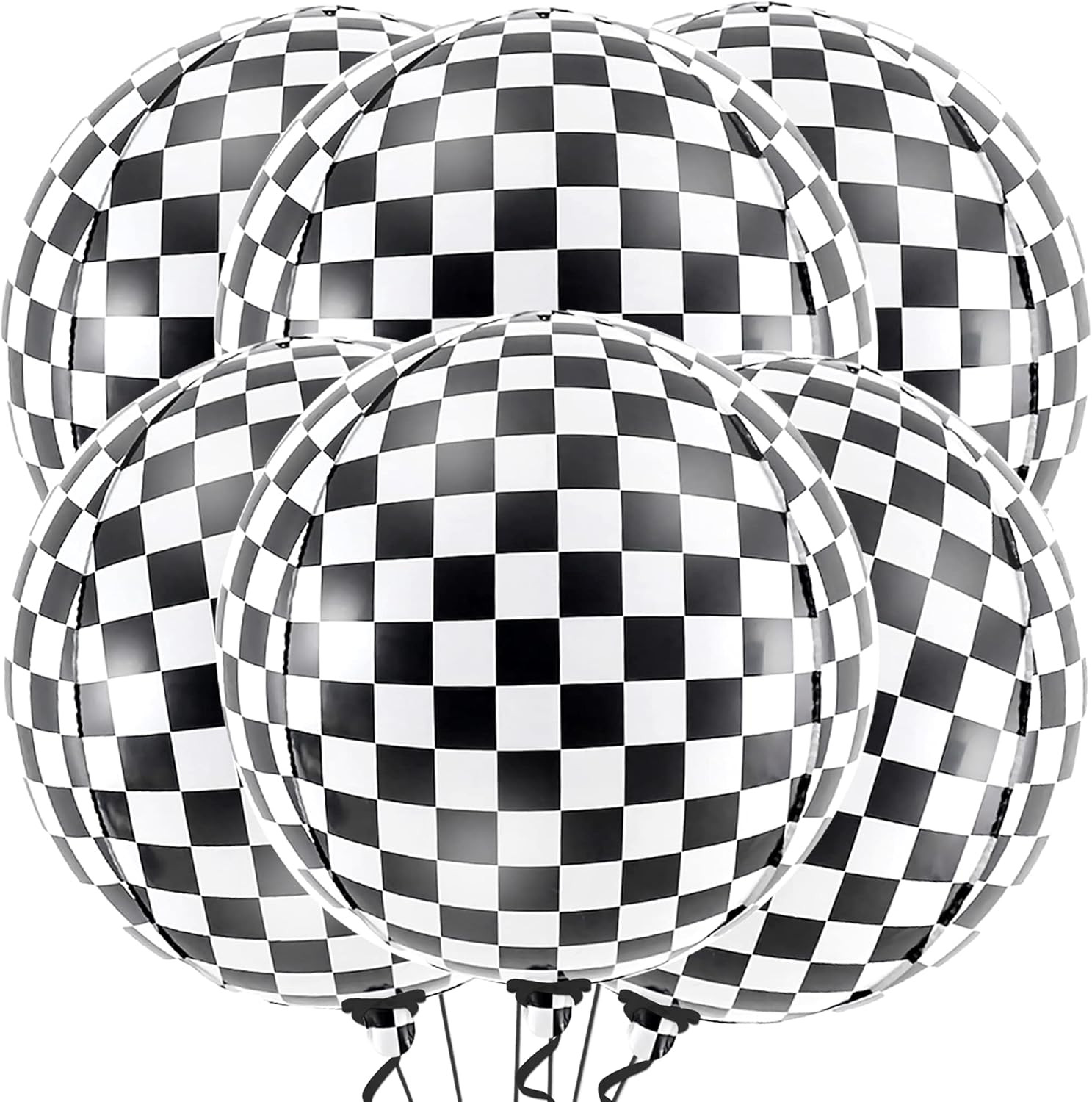 KatchOn, Black and White Checkered Balloons - 22 Inch, Pack of 6 | Big 360 Degree 4D Round Race C... | Amazon (US)