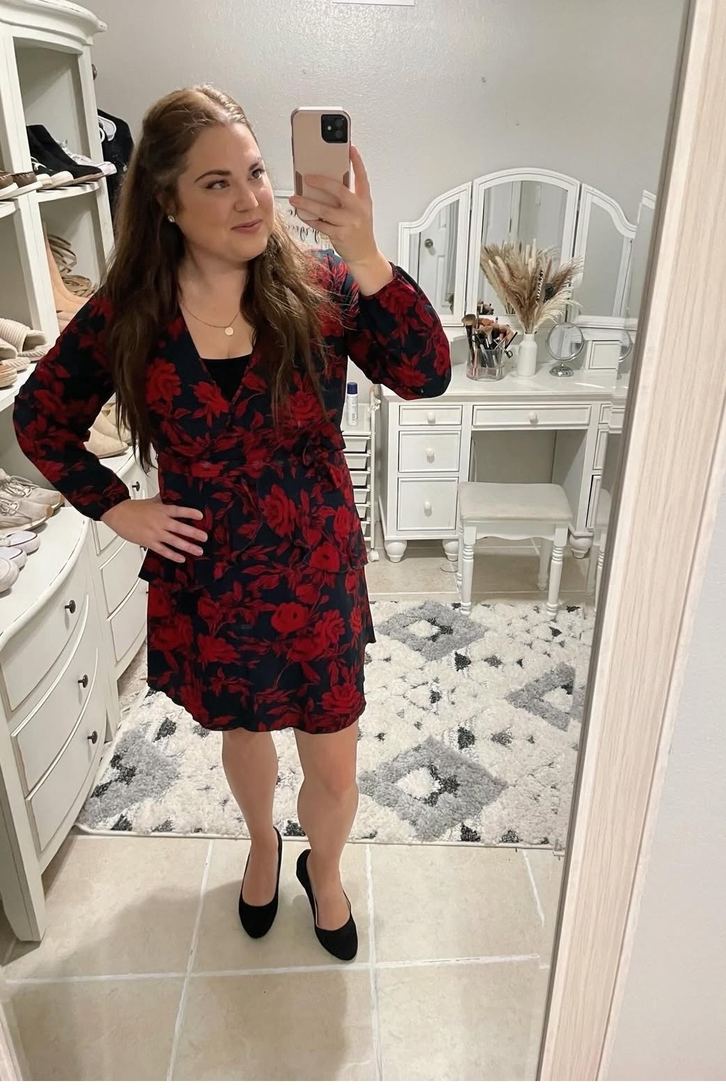 Such a beautiful floral dress!! Loving this for any winter event #dress #dresses 

#LTKFindsUnder50 #LTKMidsize #LTKFindsUnder100