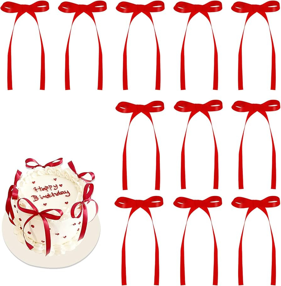 NatNarr 30 Pack Bow Cake Toppers Red Ribbon Bows for Cake Coquette Themed Bow Cupcake Toppers Gra... | Amazon (US)
