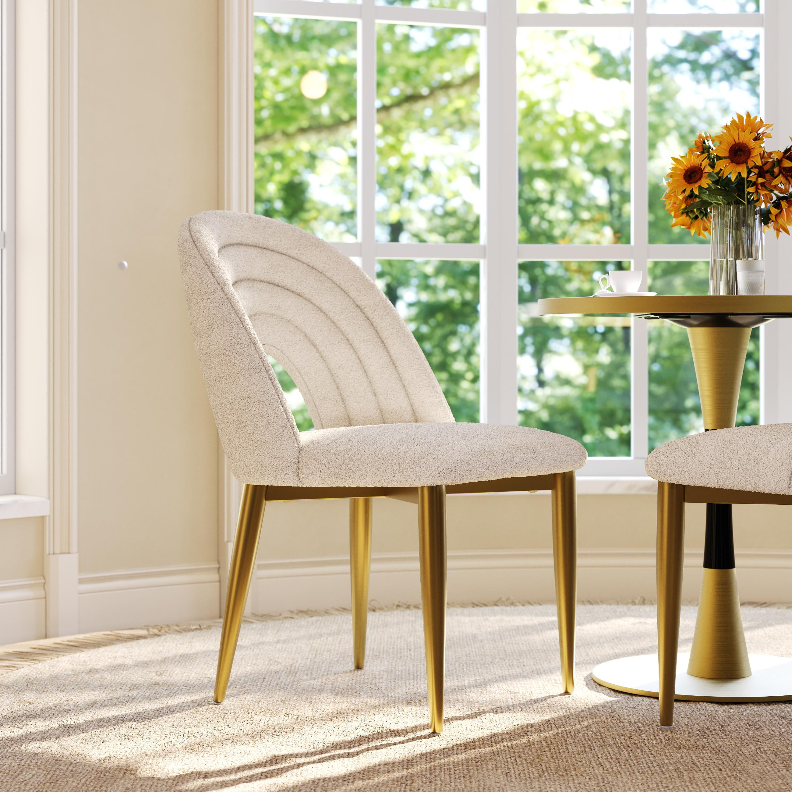 Modern Bouclé Upholstered Dining Chairs Set of 6 | POVISON
