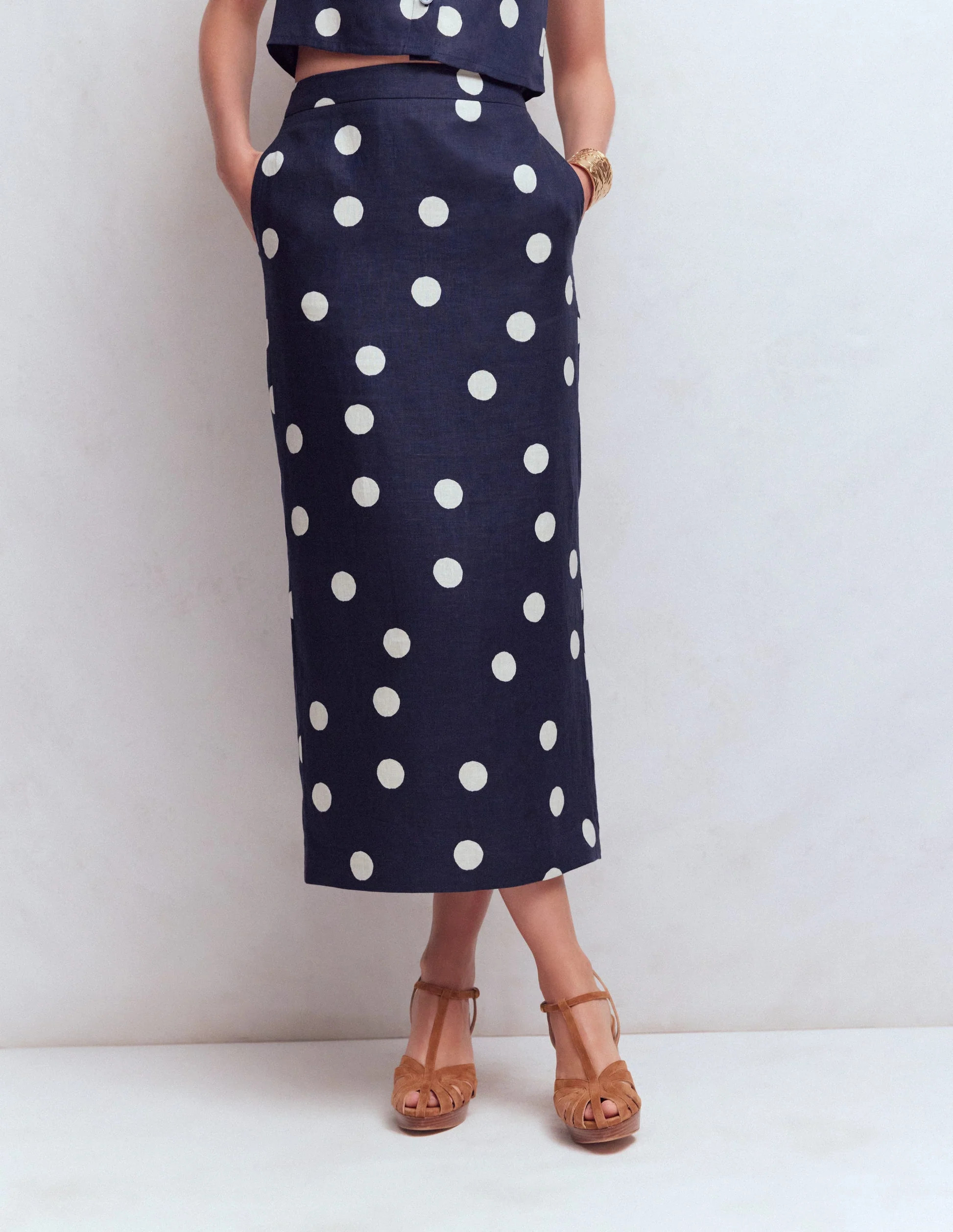 Longline Column Skirt-French Navy, Ivory Spot | Boden (US)