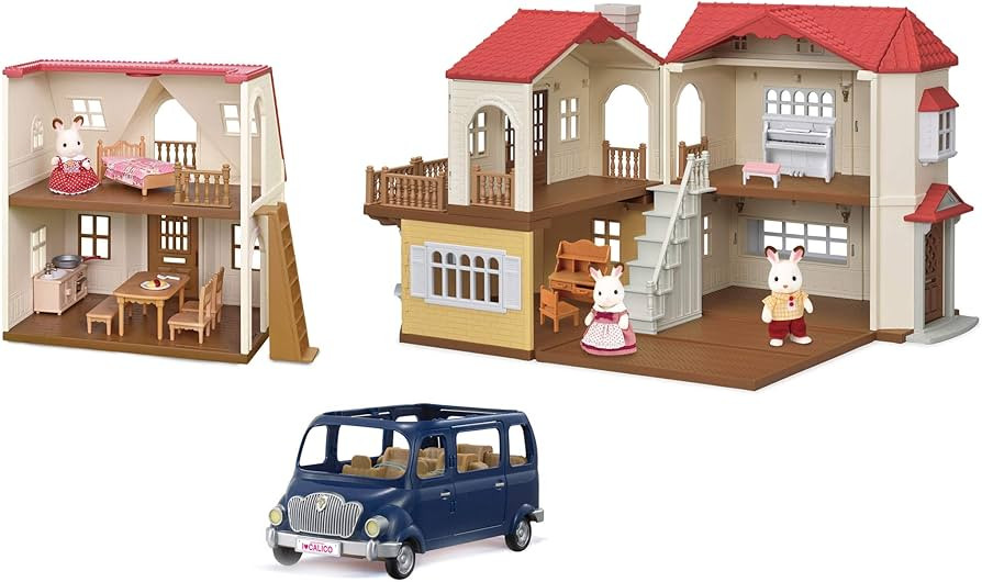 Calico Critters Red Roof Grand Mansion Gift Set, Dollhouse Playset with 3 Figures, Furniture, Veh... | Amazon (US)