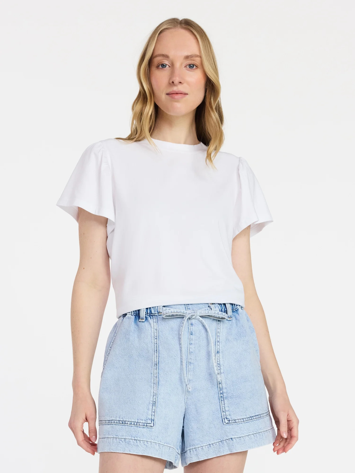 Time and Tru Women's Crewneck Top with Short Flutter Sleeves, Sizes XS-XXXL | Walmart (US)