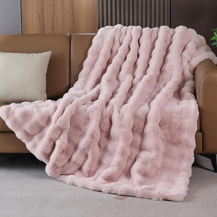 Pink Fluffy Faux Fur Throw Blanket for Bed Couch Living Room Fuzzy Bubble Cozy 50x60 Decorative T... | Amazon (US)