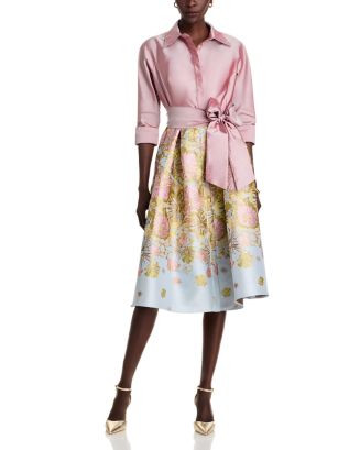 Teri Jon by Rickie Freeman Mixed Media Floral Jacquard Shirt Dress | Bloomingdale's Women Best Se... | Bloomingdale's (AU)