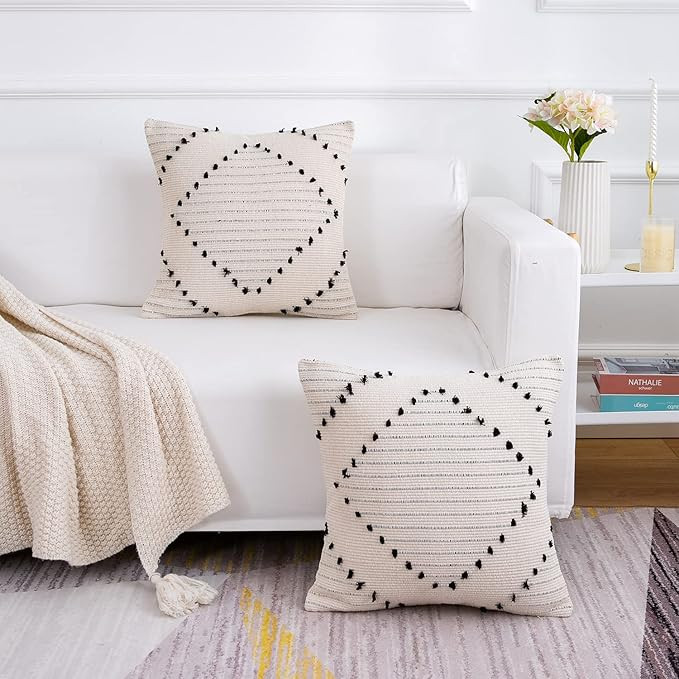 famibay 2 Pack Handwoven Boho Throw Pillow Covers Decorative-Square Cotton Indoor Outdoor Pillow ... | Amazon (US)