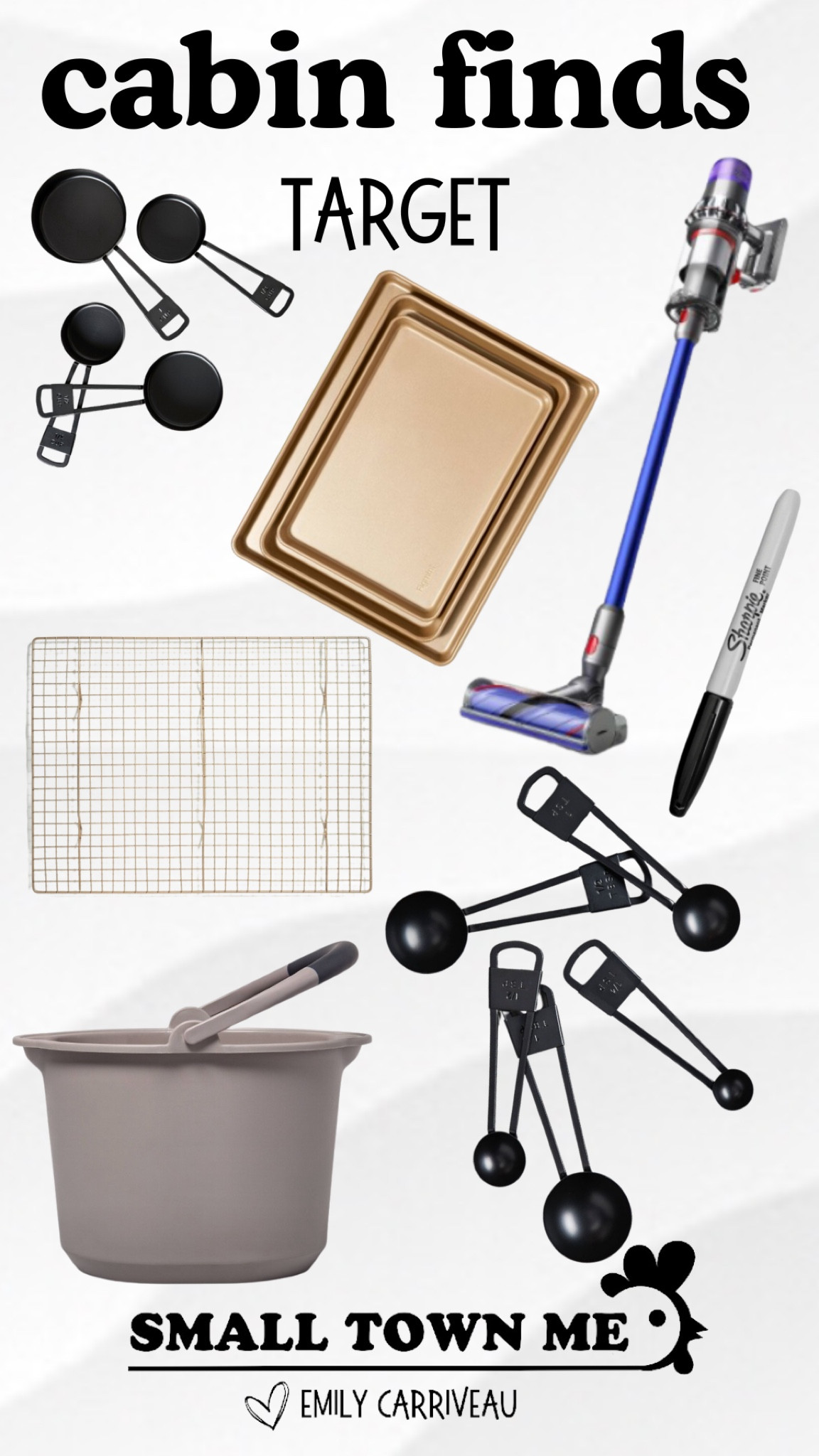 Cabin finds from Target! Dyson vacuum, measuring spoons, wash bucket, baking pans, and a sharpie for labeling. 

#LTKParties #LTKFamily #LTKHome