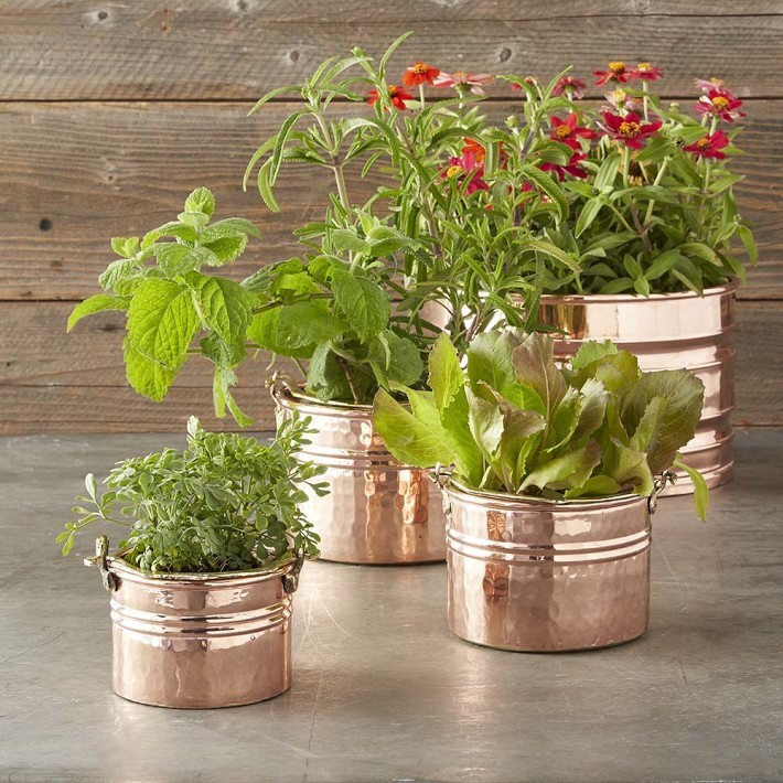 Copper Round Ribbed Planter | Williams-Sonoma