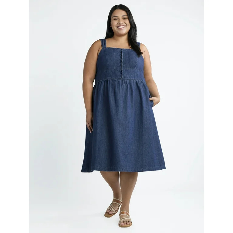Terra & Sky Women's Plus Denim Corset Midi Dress, Sizes 0X-5X | Walmart (US)