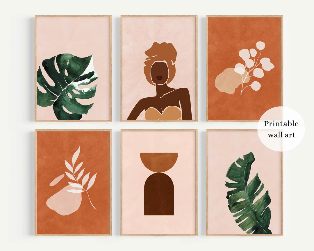Boho Gallery Wall Art Prints, Set of 6, Modern Boho Wall Art Set, Mid Century Modern Prints, Burn... | Etsy (US)