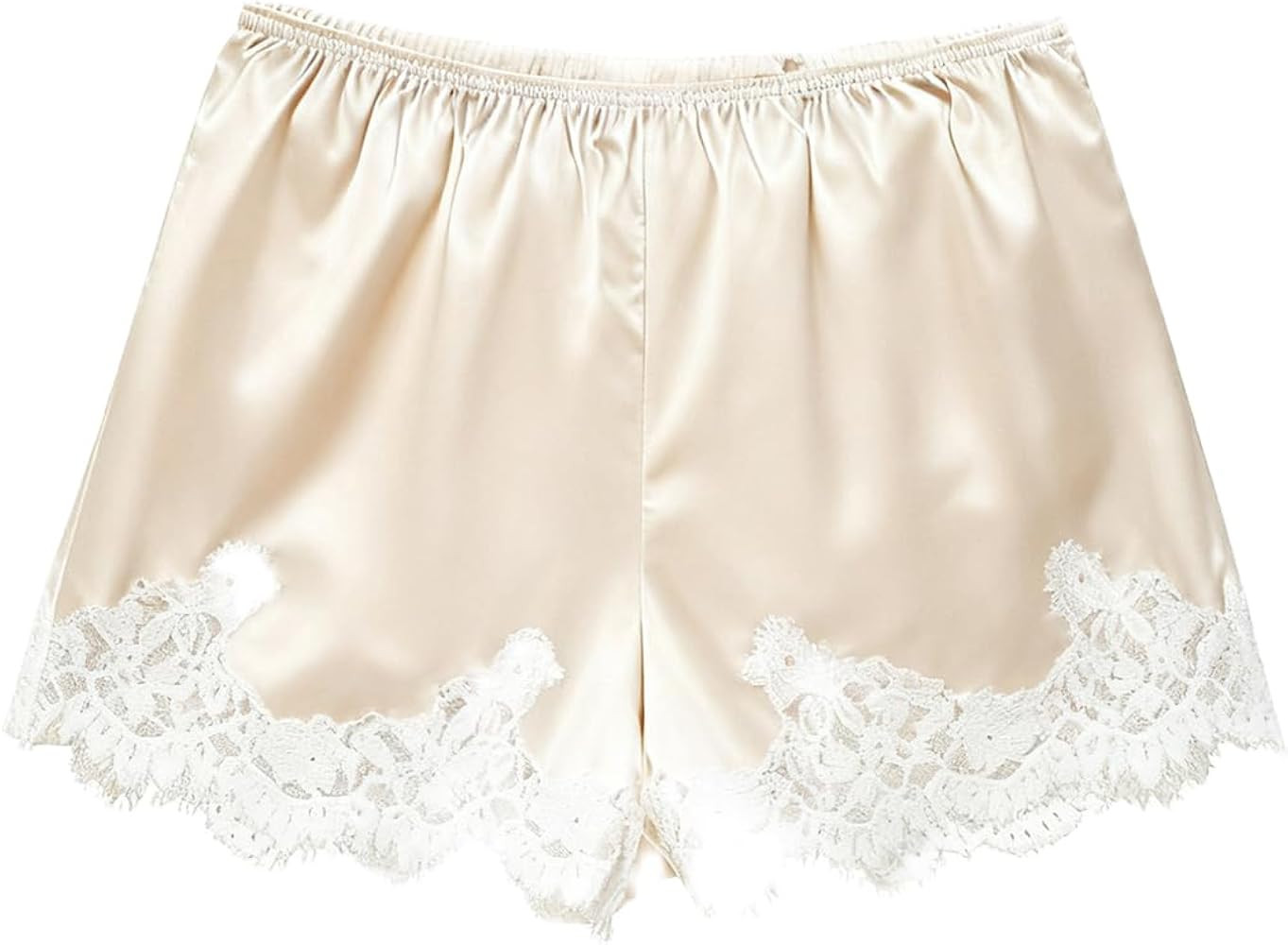 Women Silk Lace Trim Shorts Elastic Waist Y2k Cute Boho Coquette Wide Leg Pajamas Bottoms | Amazon (US)