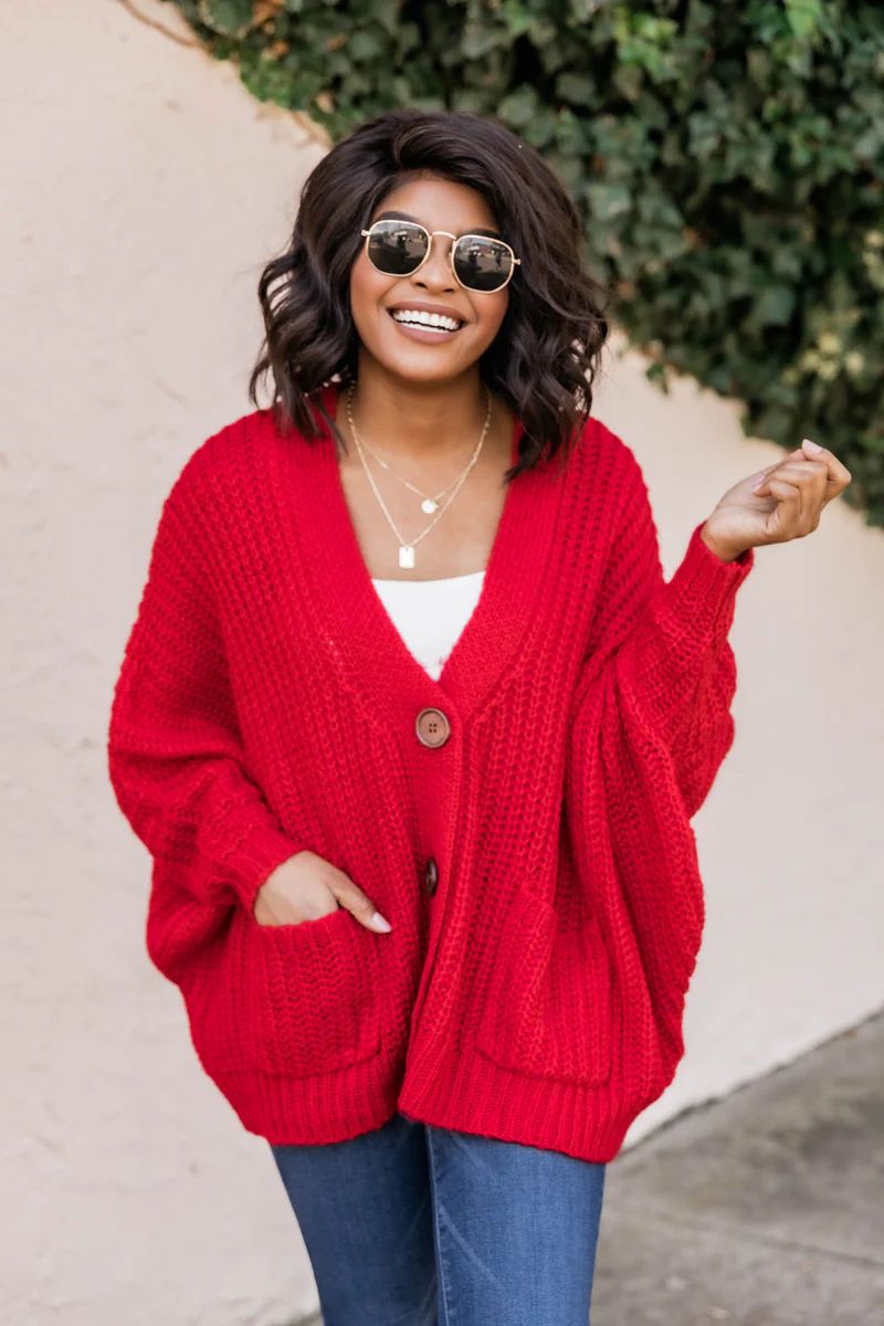Sundown Awaits Knit Red Cardigan | The Pink Lily Boutique