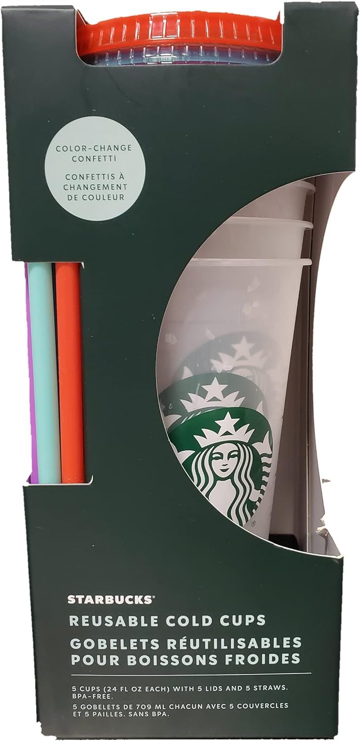 Starbucks Summer 2021 Color Changing Confetti Reusable Cold Cups Summer 24 oz, Set of 5 | Amazon (US)