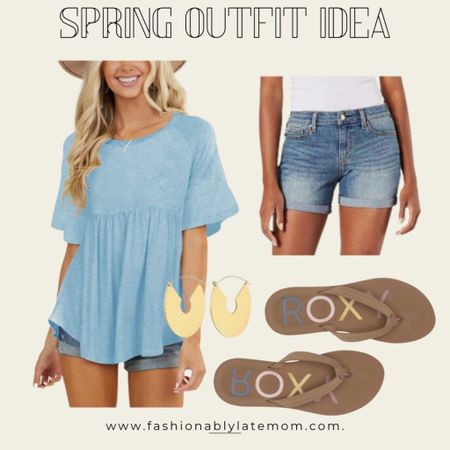 Love this basic spring outfit! 
Fashionablylatemom 
Jean shorts 
Flip flops 
Earrings 

#LTKshoecrush #LTKstyletip