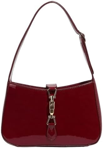 OYOANGLE Women's Patent Leather Shoulder Bags Classic Work Dressy Buckle Underarm Bag with Adjust... | Amazon (US)
