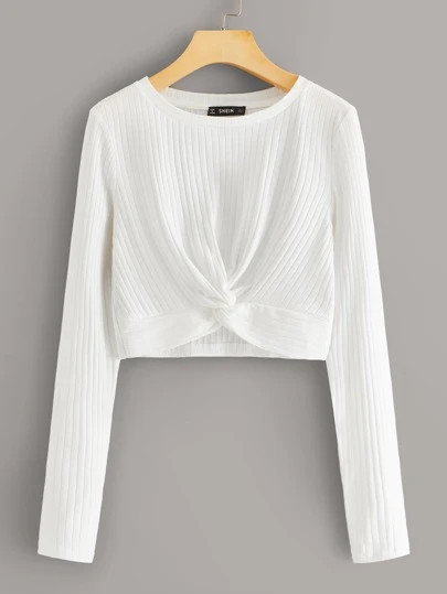 SHEIN Twist Hem Rib-knit Tee | SHEIN