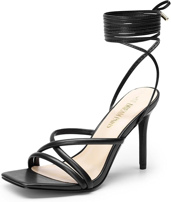 DREAM PAIRS Heels for Women Strappy High Stiletto Lace Up Heeled Sandals Square Open Toe Heels fo... | Amazon (US)
