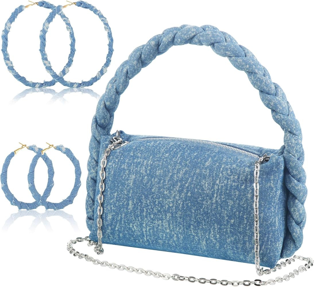 Aliceset 3 Pack Denim Purse Vintage Denim Handbags with Chain Strap Denim Big Circle Round Hoop E... | Amazon (US)