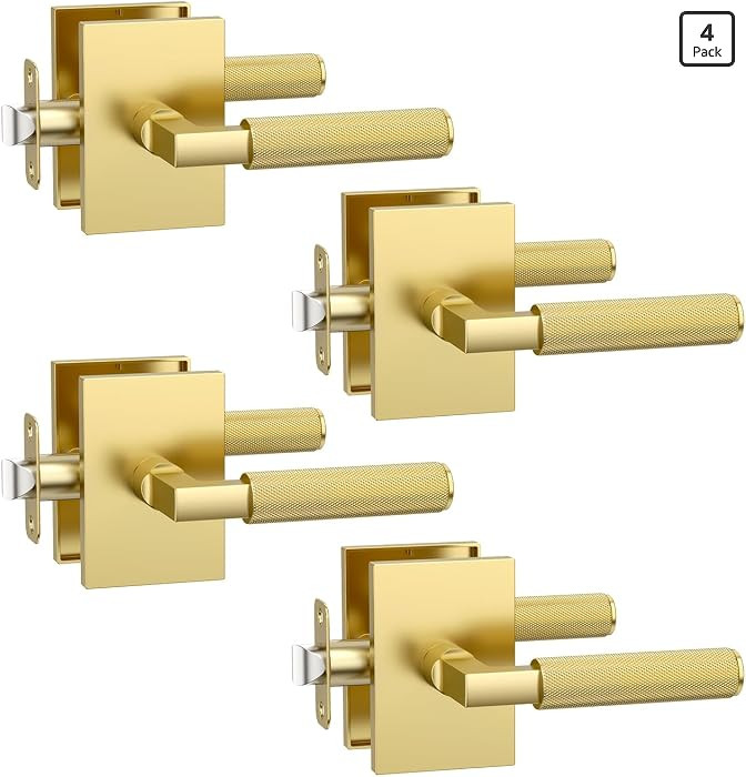 4 Pack Brushed Gold Passage Door Handles, Door Lever with Door Knobs Indoor for Bedroom or Bathro... | Amazon (US)