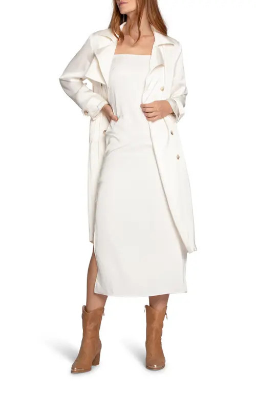 Belle & Bloom Love Language Double Breasted Satin Trench Coat in Off White at Nordstrom, Size Large | Nordstrom
