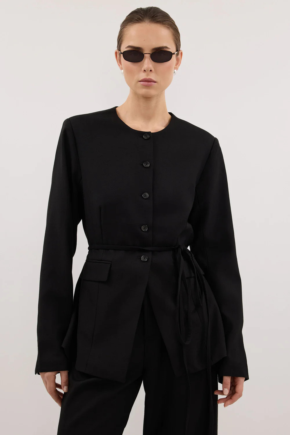 CYRUS BLACK COLLARLESS BLAZER | DISSH