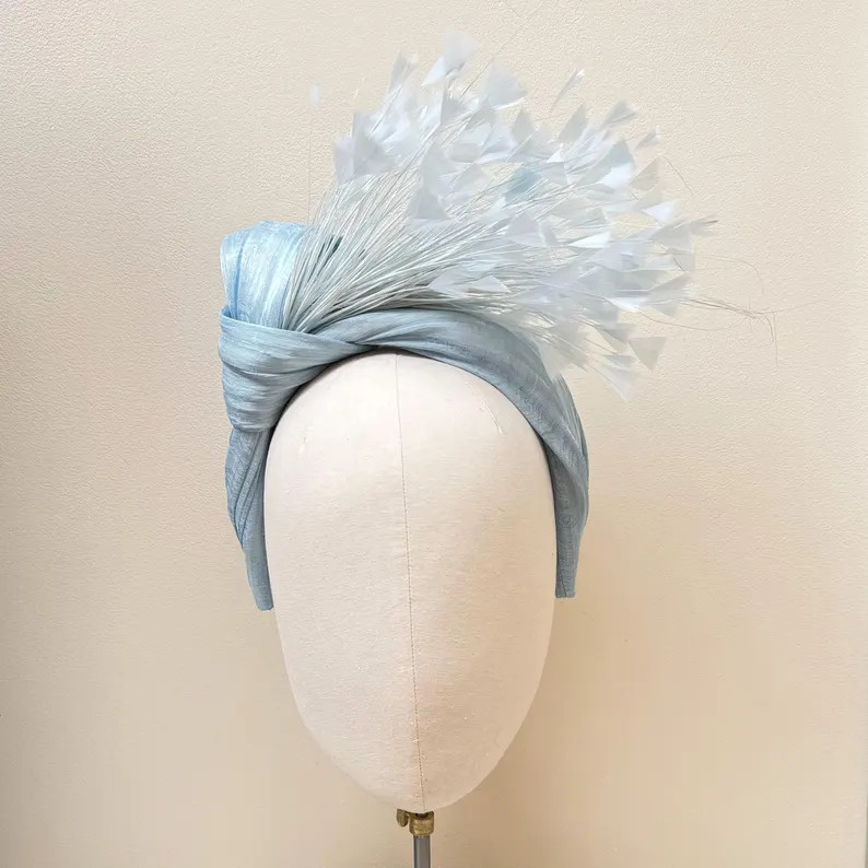 Light Blue Feather Fascinator Headband, Silk Abaca Headpiece, Weddings and Races - Etsy UK | Etsy (Global)
