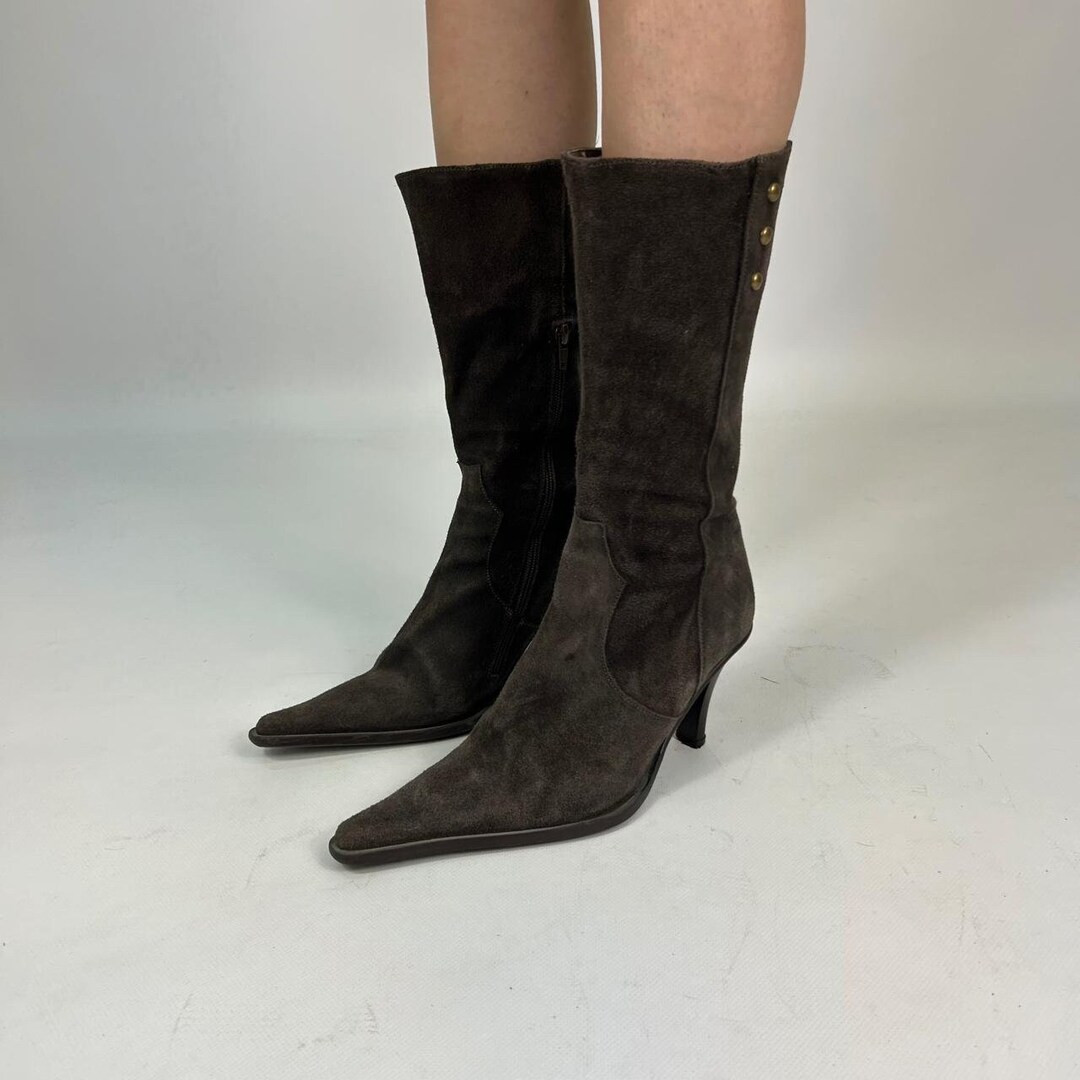 Brown Suede Ankle Preloved Y2K Boots With Side Details - Etsy Canada | Etsy (CAD)