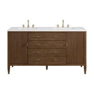 Myrrin 60.0 in. W x 23.5 in. D x 34.06 in. H Bathroom Vanity in Mid-Century Walnut with White Zeus Silestone Quartz Top | The Home Depot