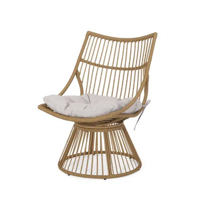 Boho Wicker Swivel Lounge Chair, Handwoven Rattan with Cushioned Seat, Indoor/Outdoor Accent Chair, Beige | Wayfair North America