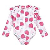 Gerber Girls' Toddler Long Sleeve One Piece Rashguard Swimsuit, Pink Strawberry, 5T | Amazon (US)