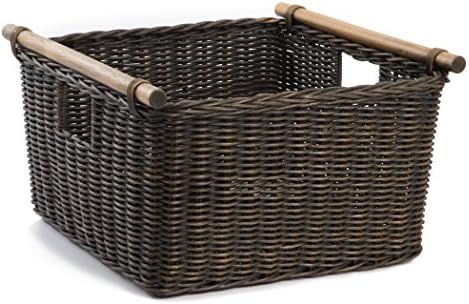 The Basket Lady Deep Pole Handle Wicker Storage Basket, Small, 11.5 in L x 11.5 in W x 8 in H, An... | Amazon (US)