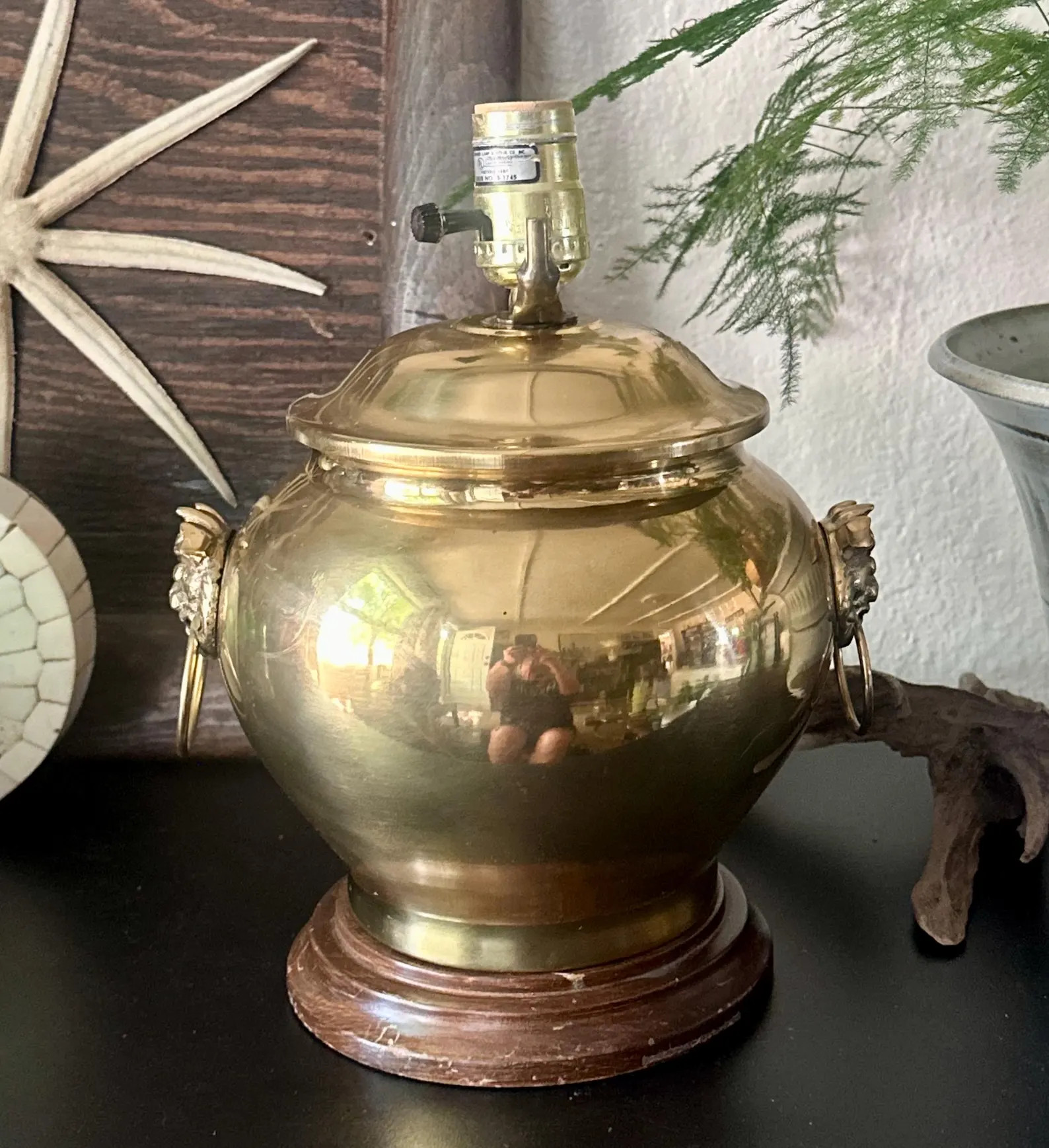 Vintage Brass Ginger Jar Lamp, Lion Head Handles, Hollywood Regency Chinoiserie Style | Etsy (Global)