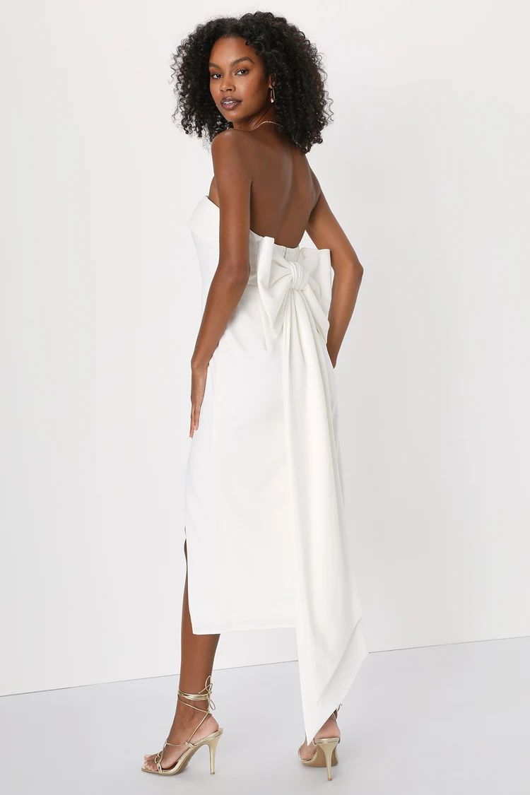 Fabulous Phenomenon White Strapless Bow Midi Dress | Lulus