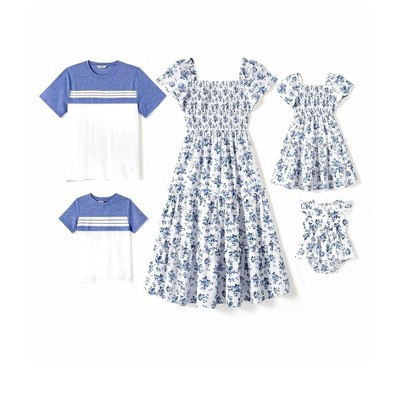 PATPAT Family Matching Sets Mommy and Me Floral Smocking Casual Dresses and Stripe Tee | Target