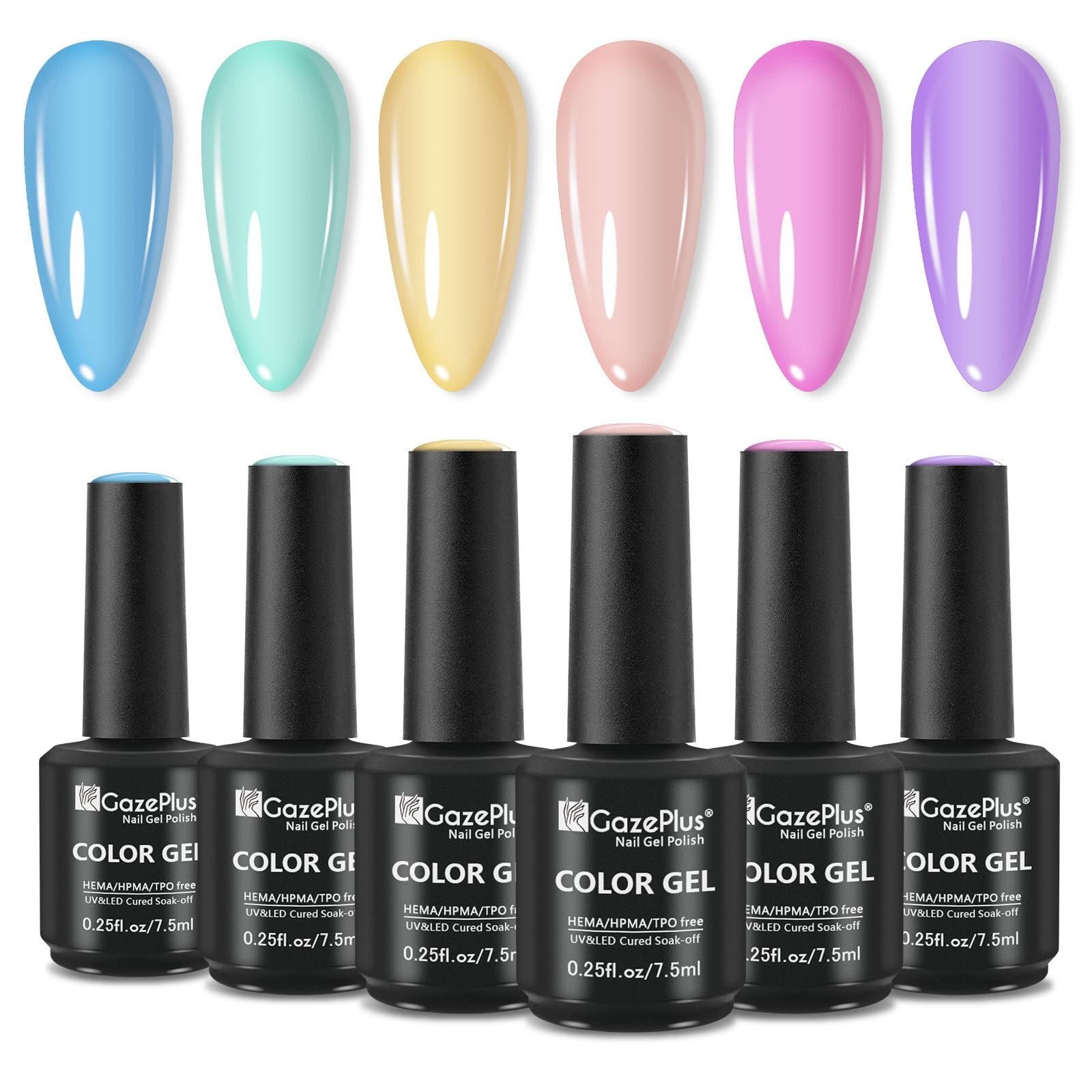 Gel Nail Polish Set, 6 colors Gel Nail Polish Soak off Uv Gel Polish Set Multicolored Gel Nail Se... | Amazon (US)