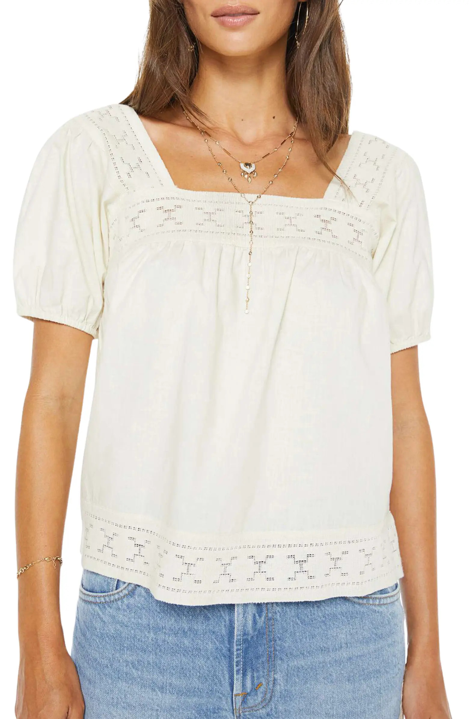 The Memory Lane Embroidered Trim Puff Sleeve Top | Nordstrom