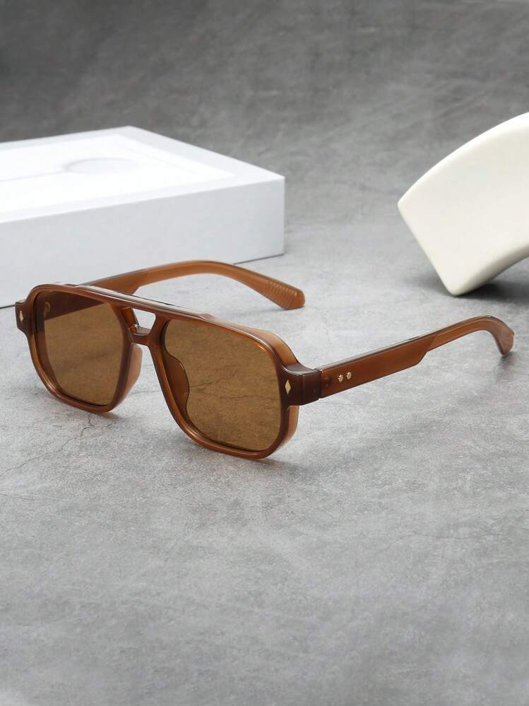 1pc Men's Classic Square Double Bridge Minimalist Stylish Fashion Glasses (Suitable For Driving, ... | SHEIN