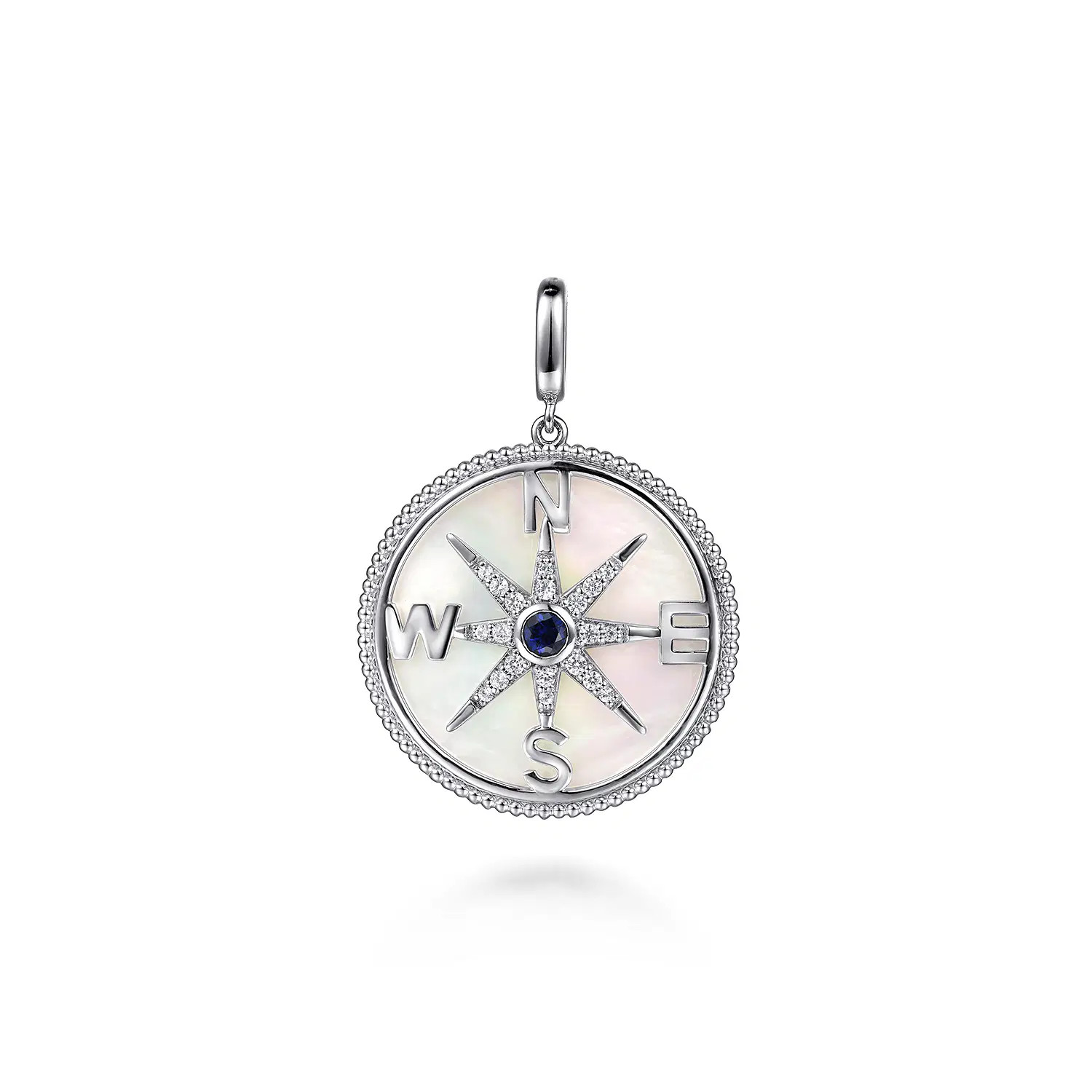 925 Sterling Silver 28mm Bujukan White Sapphire Compass  Mother of Pearl Medallion Pendant | Gabriel & Co. Fine Jewelry And Bridal