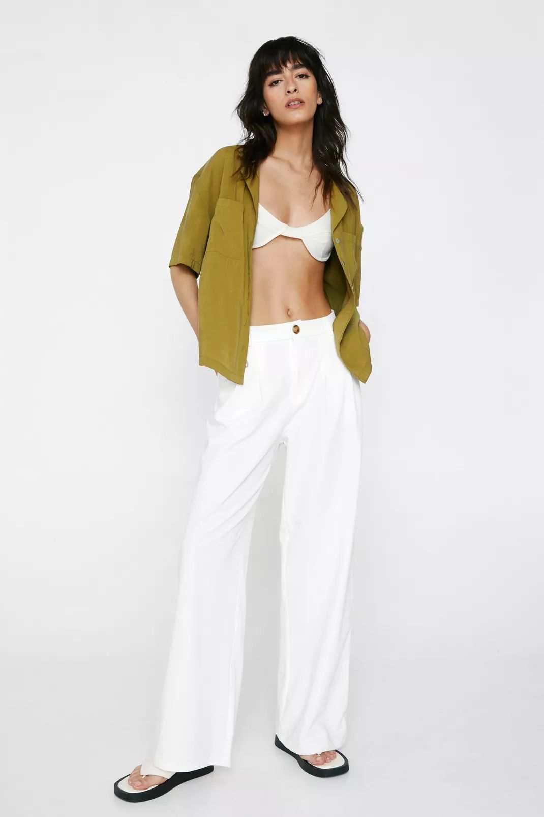 Wide Leg Tailored Trousers With Button | Nasty Gal UK (+IE)