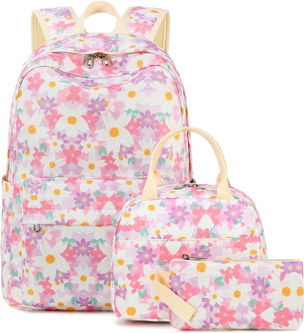 BTOOP School Backpacks for Teen Girls Bookbags Lightweight Canvas Backpack Schoolbag Set | Amazon (US)