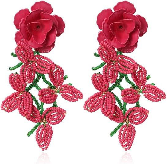 Plant Flower Earrings for Women, Braided Flower Tassel Earrings for Womens, Beaded Flower Floral ... | Amazon (US)
