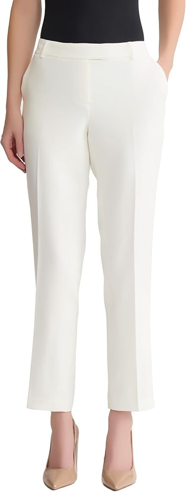 Kasper Women's Stretch Crepe Tab Front Straight Leg Pant | Amazon (US)