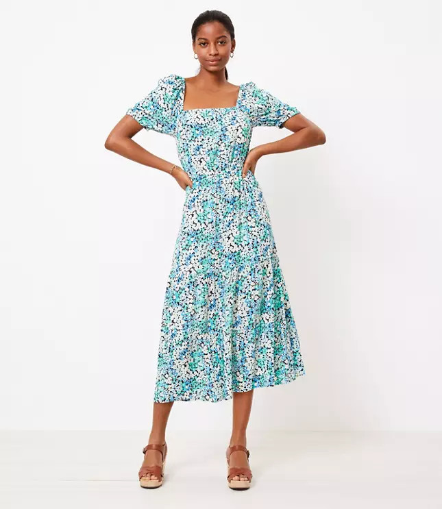 Floral Square Neck Midi Dress | LOFT