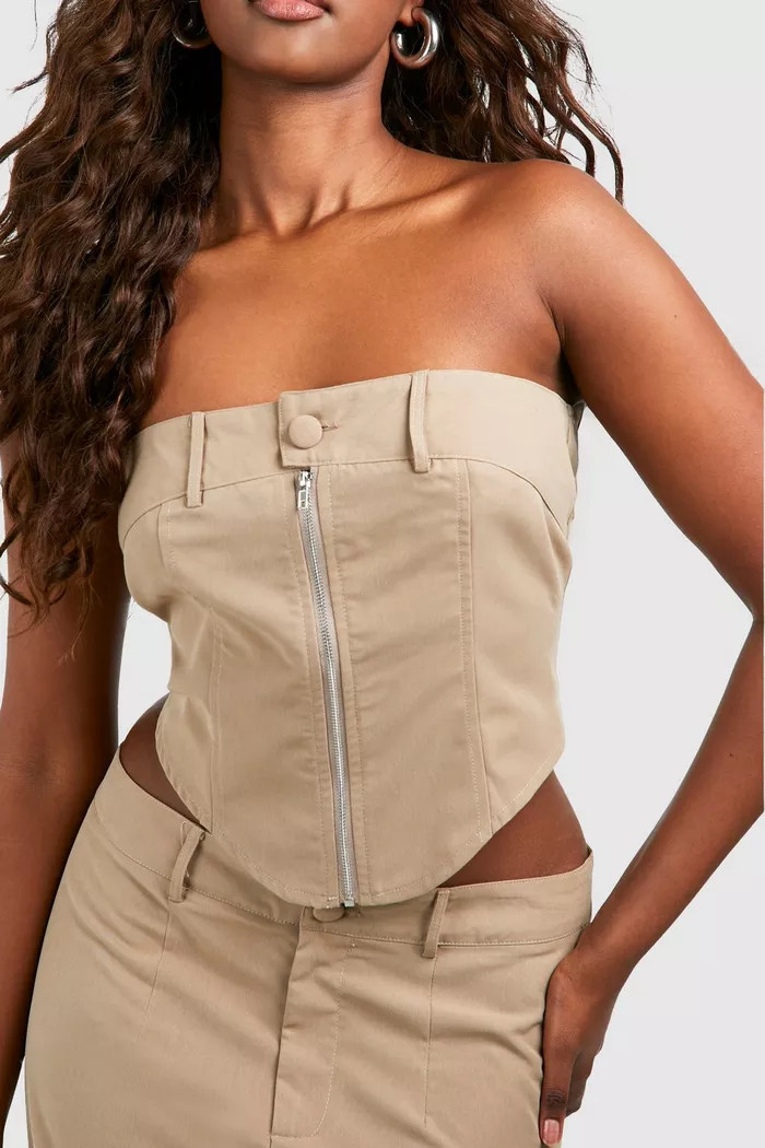 Zip Front Woven Bandeau | Boohoo.com (UK & IE)