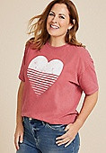 Plus Size Striped Heart Relaxed Fit Graphic Tee | Maurices