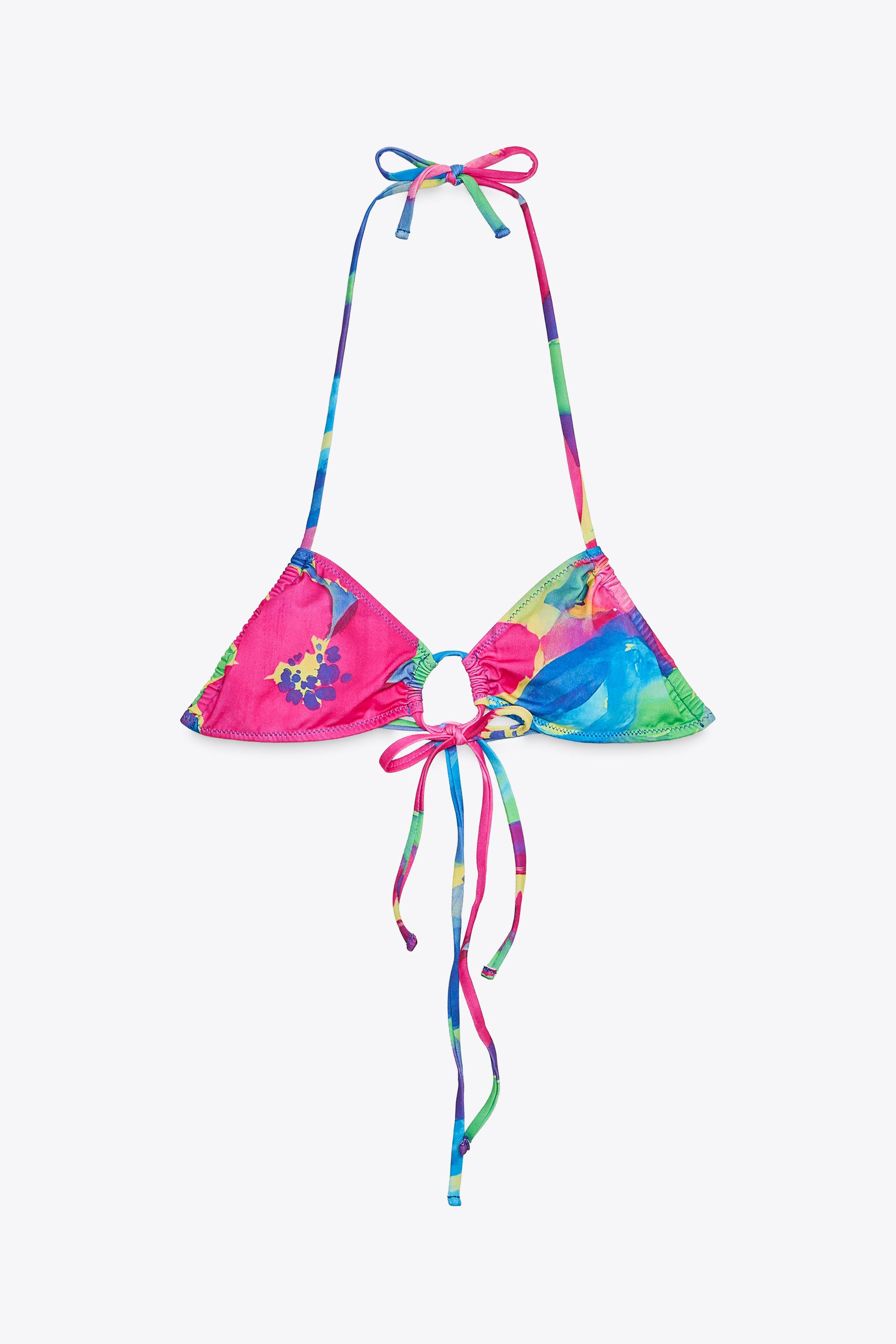 PRINTED BIKINI TOP WITH TIES | Zara UK