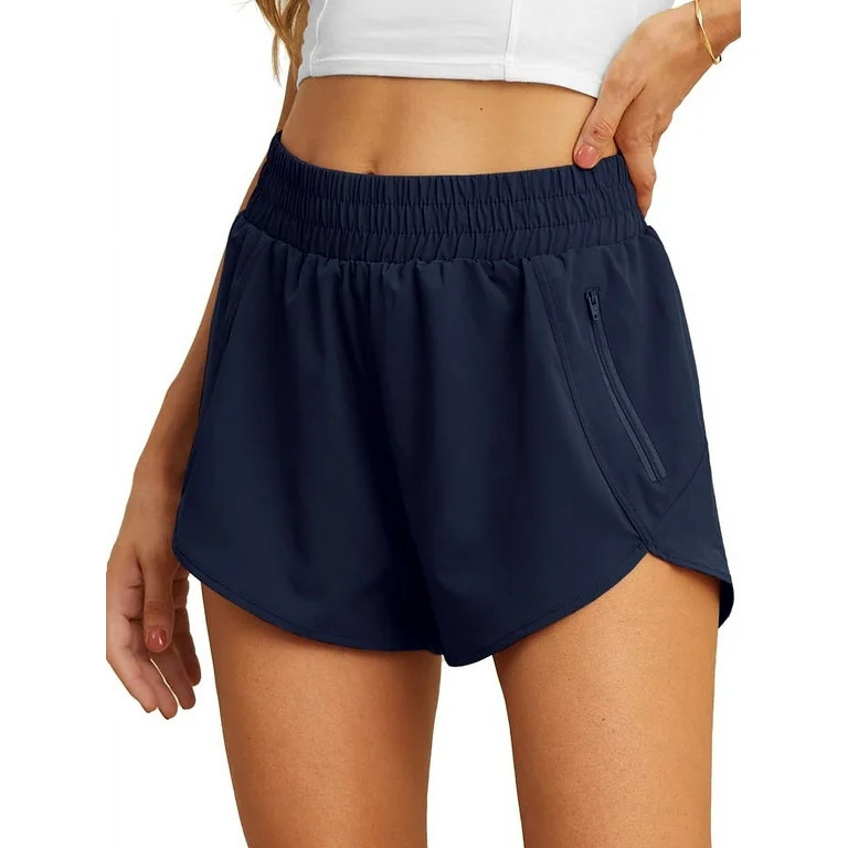 Cueply Women's Running Shorts High Waisted Athletic Gym Workout Shorts with Liner Zipper Pockets ... | Walmart (US)