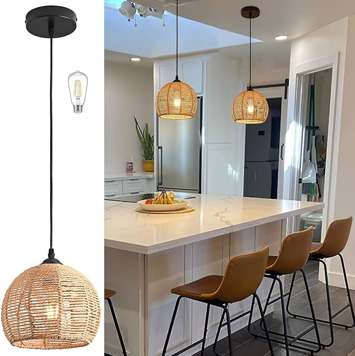 Mini Hemp Rope Woven Pendant Light Woven Light Fixture Boho Chandelier Light Fixture Wicker Penda... | Amazon (US)